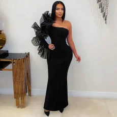 Slash Shoulder Ruffles Maxi Dress CYA-902050