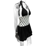 Polka Dot Print Patchwork Sling Mini Dress GQNF-Y00108DC