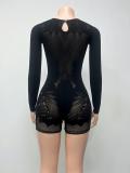 Lace Hollow Out Diamond Long Sleeve Romper GQNF-F00175QD