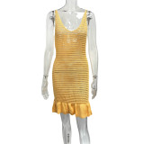 Solid Color Knits Ruffles Sling Mini Dress GQNF-F00041D