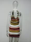 Stripe Color Block V Neck Knits Mini Dress GQNF-Y00036D