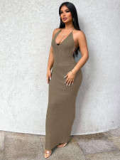 Halterneck Knits Backless Maxi Dress GQNF-Y00048DM