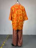 Print V Neck Bat Sleeve Print Two Piece Pants Set GCNE-73351