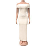 Off Shoulder Solid Color Maxi Dress GQNF-Y00055D