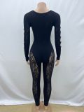 Lace Hollow Out Long Sleeve Knits Jumpsuit GQNF-F00005Q
