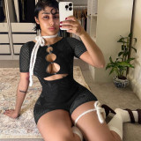 Hollow Out Short Sleeve Knits Romper GQNF-F00014Q