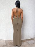Halterneck Knits Backless Maxi Dress GQNF-Y00048DM