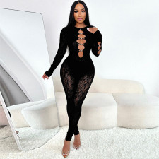 Lace Hollow Out Long Sleeve Knits Jumpsuit GQNF-F00005Q