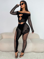 Long Sleeve Hollow Out Knits Jumpsuit GQNF-F00172QD