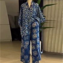 Print V Neck Bat Sleeve Print Two Piece Pants Set GCNE-73351