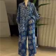 Print V Neck Bat Sleeve Print Two Piece Pants Set GCNE-73351