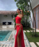 Solid Color Slash Shoulder Tops Long Skirt Suit GQNF-Y00022S