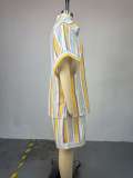 Stripe Lapel Short Sleeve Shirt Two Piece Shorts Set GCNE-73362