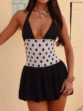 Polka Dot Print Patchwork Sling Mini Dress GQNF-Y00108DC