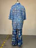 Print V Neck Bat Sleeve Print Two Piece Pants Set GCNE-73351