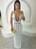 V Neck Halterneck Backless Knits Maxi Dress GQNF-F00043D