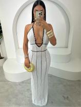 V Neck Halterneck Backless Knits Maxi Dress GQNF-F00043D