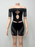 Lace Hollow Out One Shoulder Romper GQNF-F00173QD