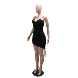 V Neck Backless Sequin Sling Mini Dress CYA-902122