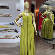 Sling Backless Press Pleated Maxi Dress GMSF-SU9439