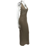 Halterneck Knits Backless Maxi Dress GQNF-Y00048DM