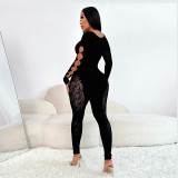 Lace Hollow Out Long Sleeve Knits Jumpsuit GQNF-F00005Q