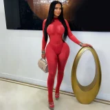 See Through Solid Color Stocking Tight Jumpsuit SFY-822