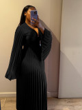 Plus Size Pleated Long Sleeve Maxi Dress NNWF-8154