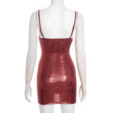 Sexy Sling Leather Patchwork Mini Dress GDSF-D25DS543