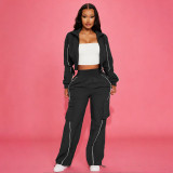 Plus Size Long Sleeve Zipper Jackets Two Piece Pants Set YNSF-8021