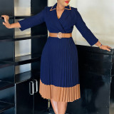 Plus Size Color Block Press Pleated Midi Dress GCZF-8649