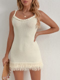 Solid Color Tassel Sling Mini Dress GQNF-Y00140DM