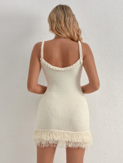 Solid Color Tassel Sling Mini Dress GQNF-Y00140DM