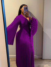 Plus Size Pleated Long Sleeve Maxi Dress NNWF-8154