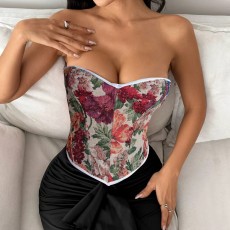 Print Wrap Chest Tie Up Tank Tops GPBY-7393