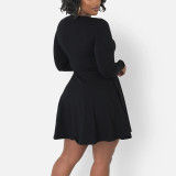 Plus Size Hollow Out Solid Color Mini Dress NNWF-8157