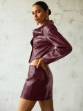 Crocodile-pattern PU Leather Jacket And Skirt Set GPBY-139