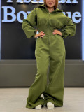 Fashion Zipper Hooded Sport Soiid Color Jumpsuit SFY-818