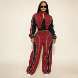 Plus Size Contrast Color Patchwork Drawstring Pants Suit YNSF-8022
