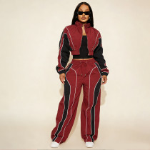 Plus Size Contrast Color Patchwork Drawstring Pants Suit YNSF-8022