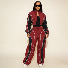 Plus Size Contrast Color Patchwork Drawstring Pants Suit YNSF-8022