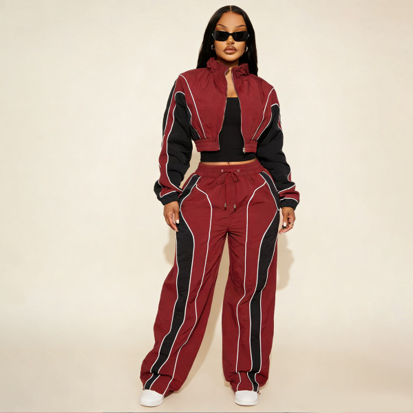 Plus Size Contrast Color Patchwork Drawstring Pants Suit YNSF-8022