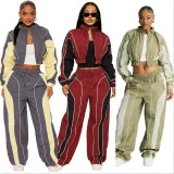 Plus Size Contrast Color Patchwork Drawstring Pants Suit YNSF-8022