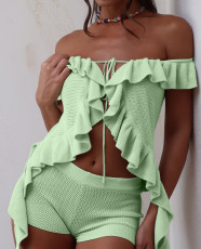 One Shoulder Ruffles Two Piece Shorts Set GQNF-Y00137SM