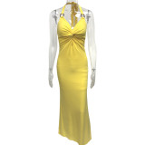 Solid Color Halterneck Sexy Backless Maxi Dress GQNF-Y00138DC