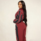 Plus Size Contrast Color Patchwork Drawstring Pants Suit YNSF-8022