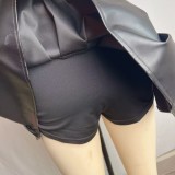 High Waist PU Leather Pleated Skirt GPBY-768