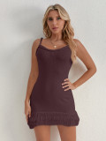Solid Color Tassel Sling Mini Dress GQNF-Y00140DM