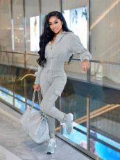 Solid Color Zipper Coats Two Piece Pants Set SFY-813