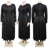 Plus Size Long Sleeve O Neck Maxi Dress NNWF-8150
